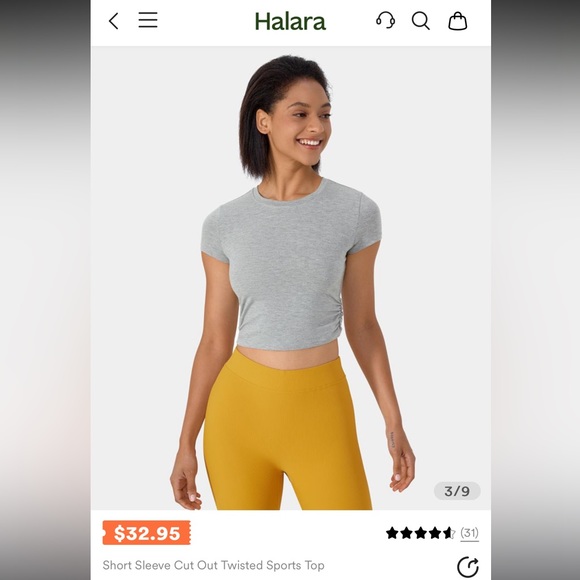 Halara Short Sleeve Cut Out Twisted Sports Top- size XS - Picture 2 of 5